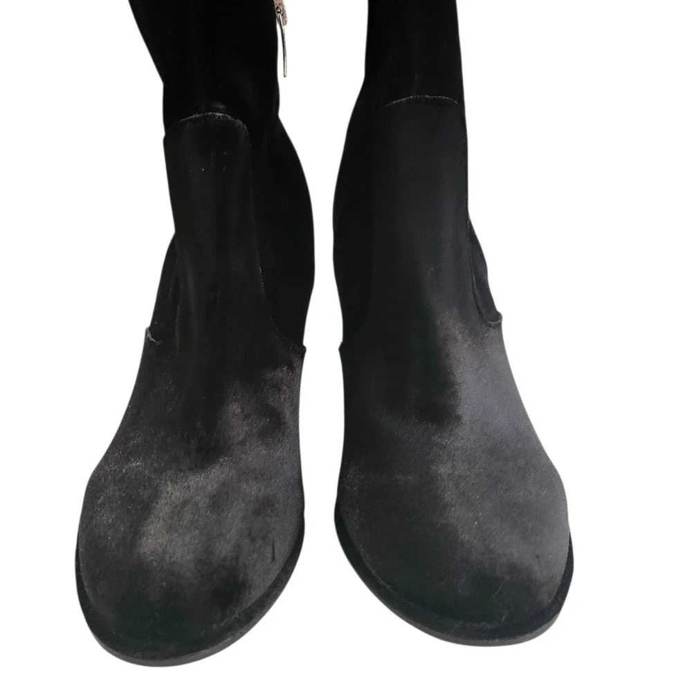 Marc Fisher Black Velvet Over the Knee Boots Block‎ Heel Lace Up Back Size 8.5